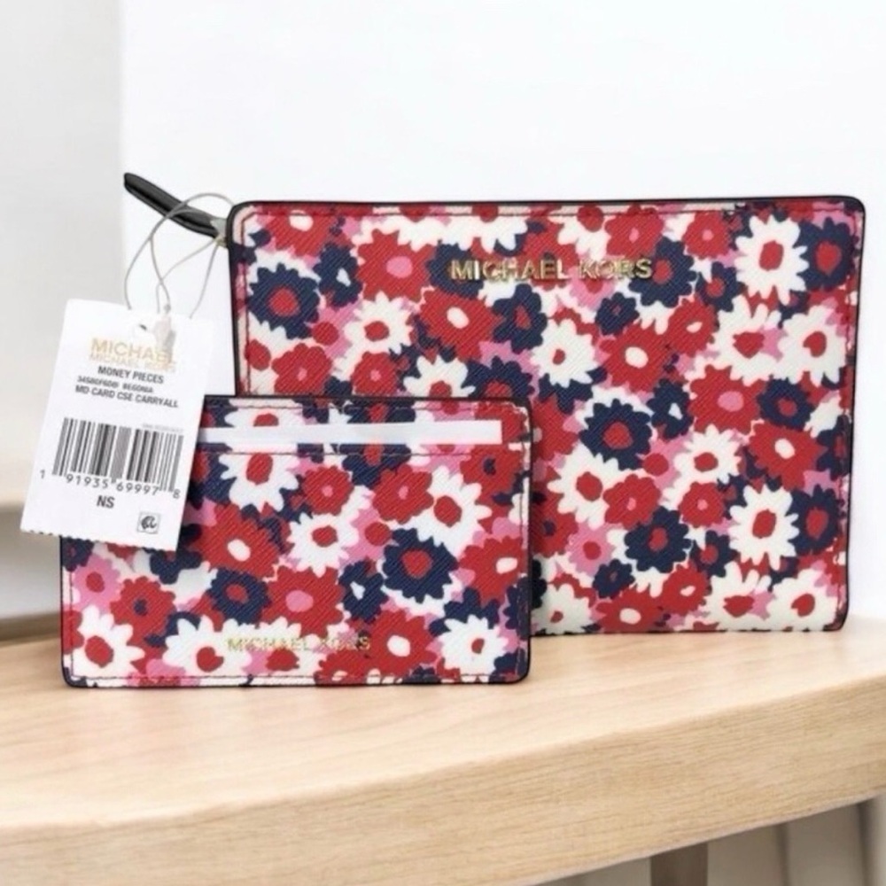 Michael Kors NWT Begonia Floral Carryall Wallet & Card Case Set - 2 Piece - Picture 2 of 11